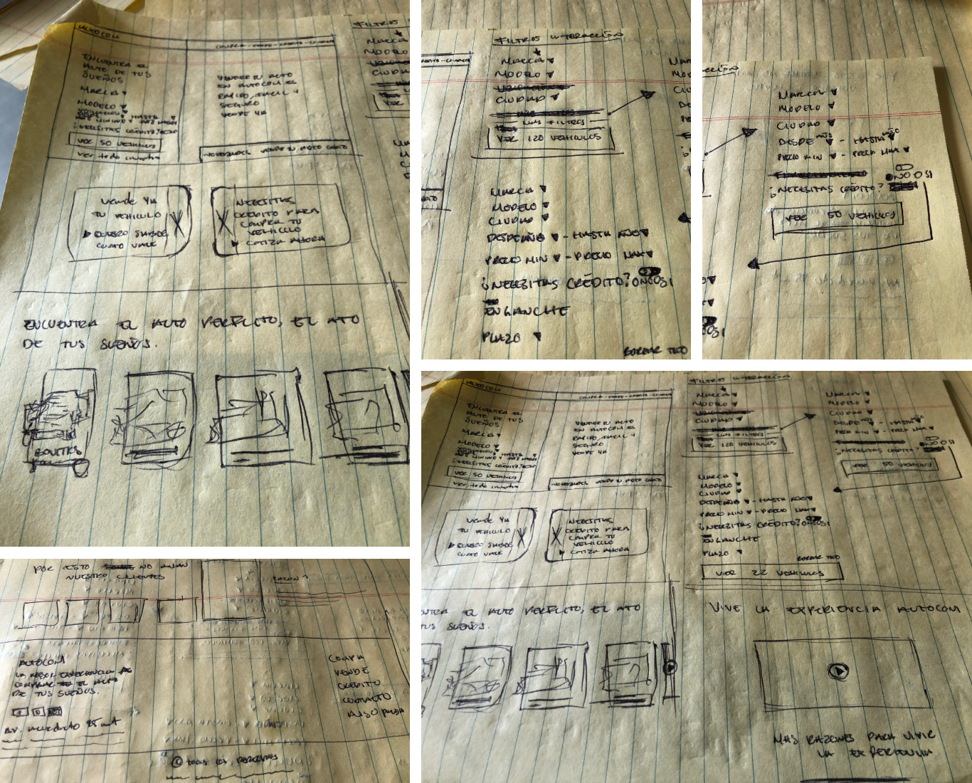 Wireframes — search and product detail pages