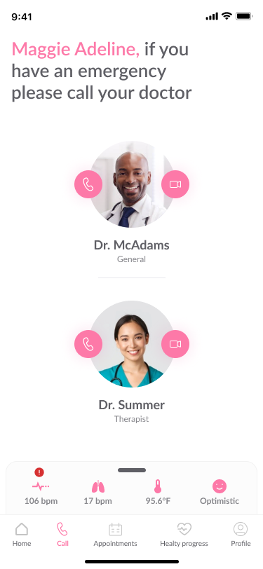 Mobile screen — emergency contacts