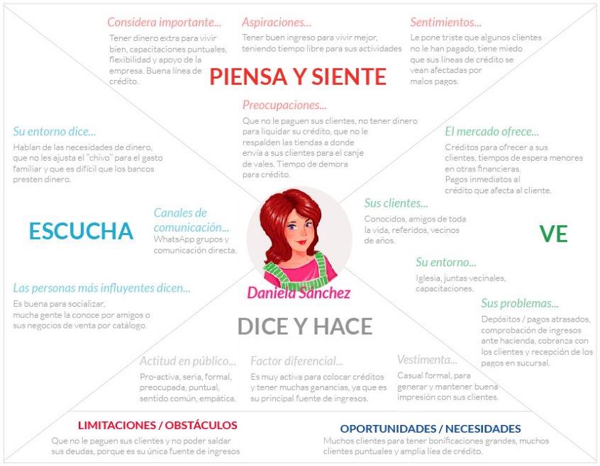 Empathy maps showing user goals and pain points