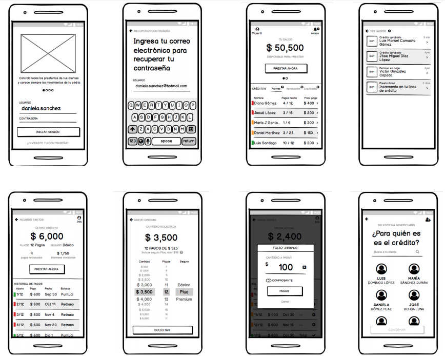 High-fidelity wireframes — mobile iOS screen designs