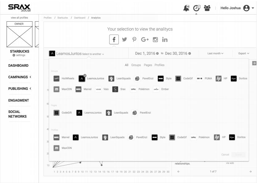 Hi-fi screen — analytics dashboard